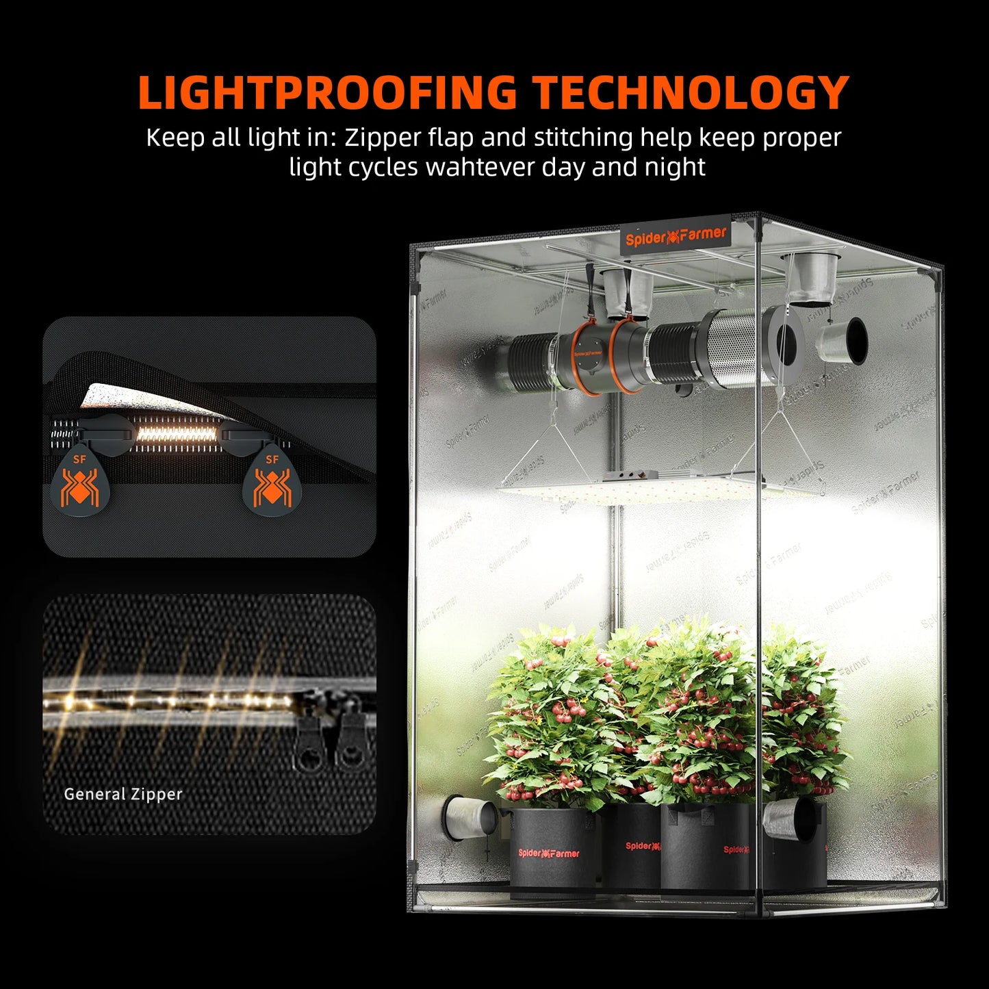 Spider Farmer® 70x70x160cm Komplettes Grow Box-Set丨SF1000 Set - APP GGS Controller